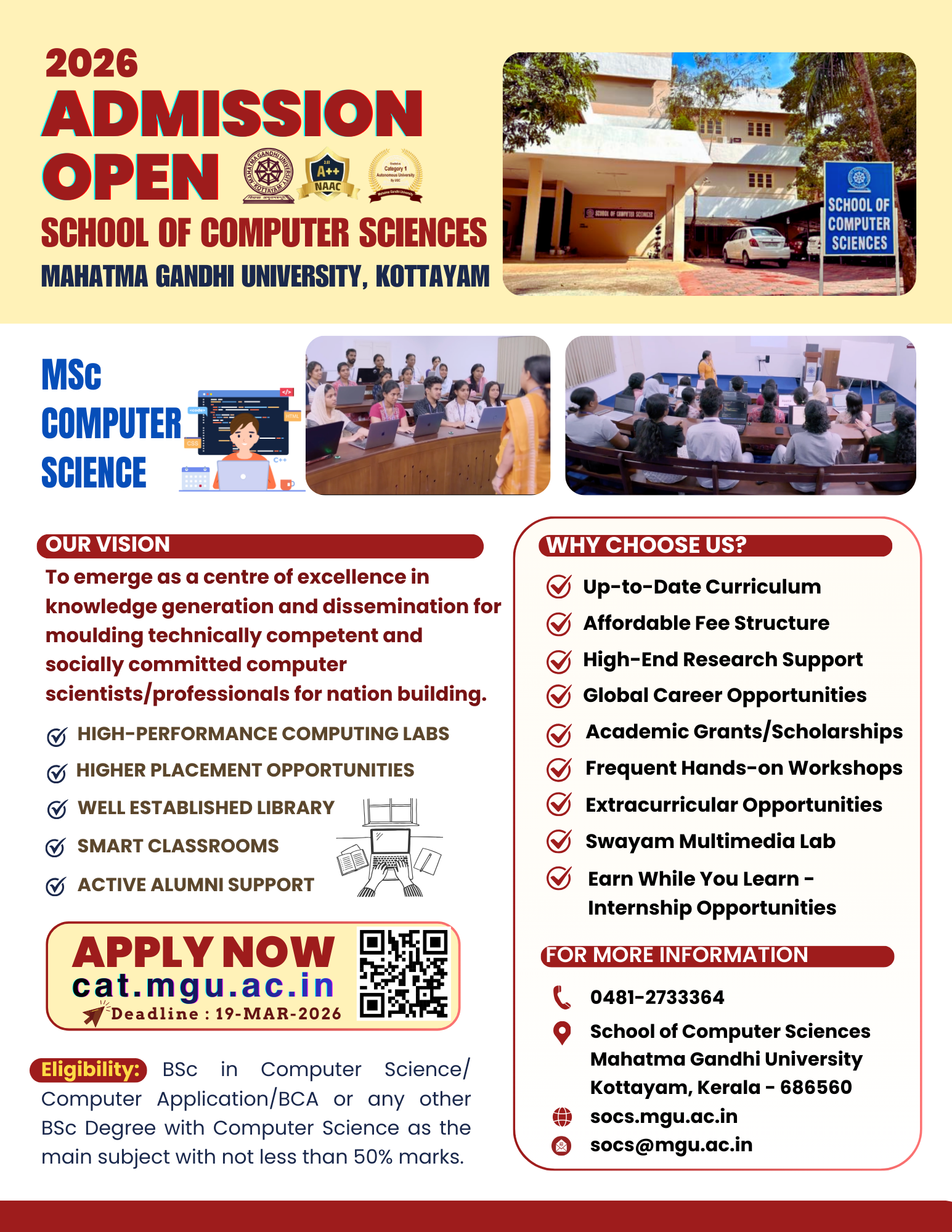 ADMISSION OPEN FOR MSc COMPUTER SCIENCE | SOCS MGU - School of Computer ...